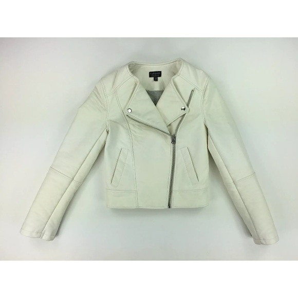 Topshop Jackets & Blazers - Topshop Womens 2 White Faux Leather Jacket Moto